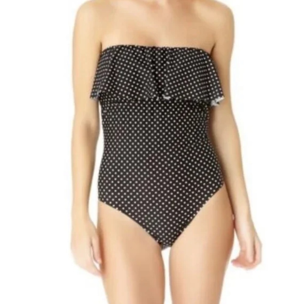 a.n.a Black and White Polka Dot Strapless One-Piece Swimsuit